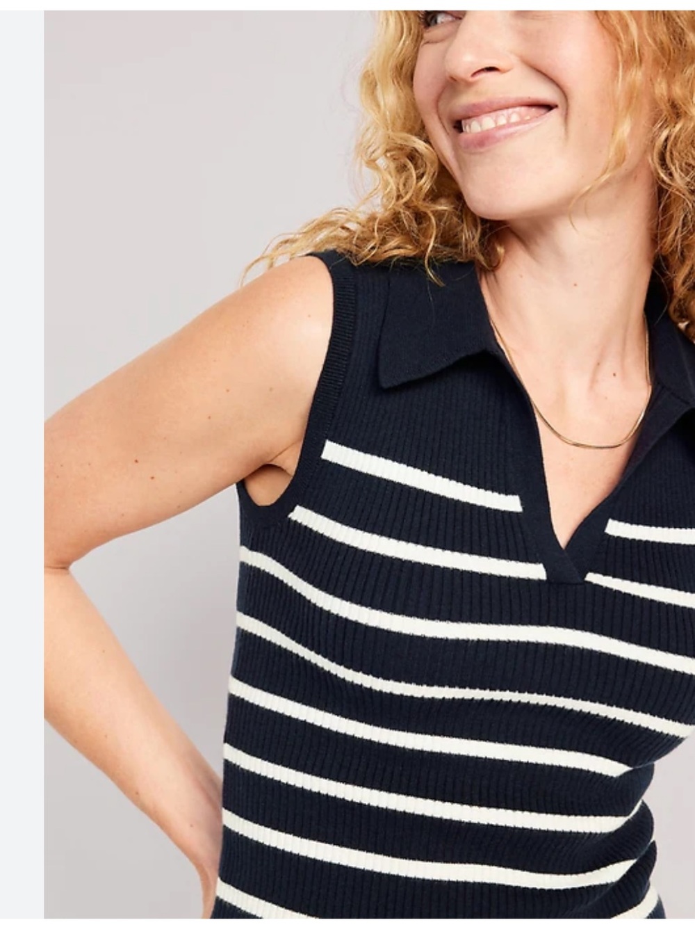 Old Navy Navy and White Striped Rib-Knit Crop Polo